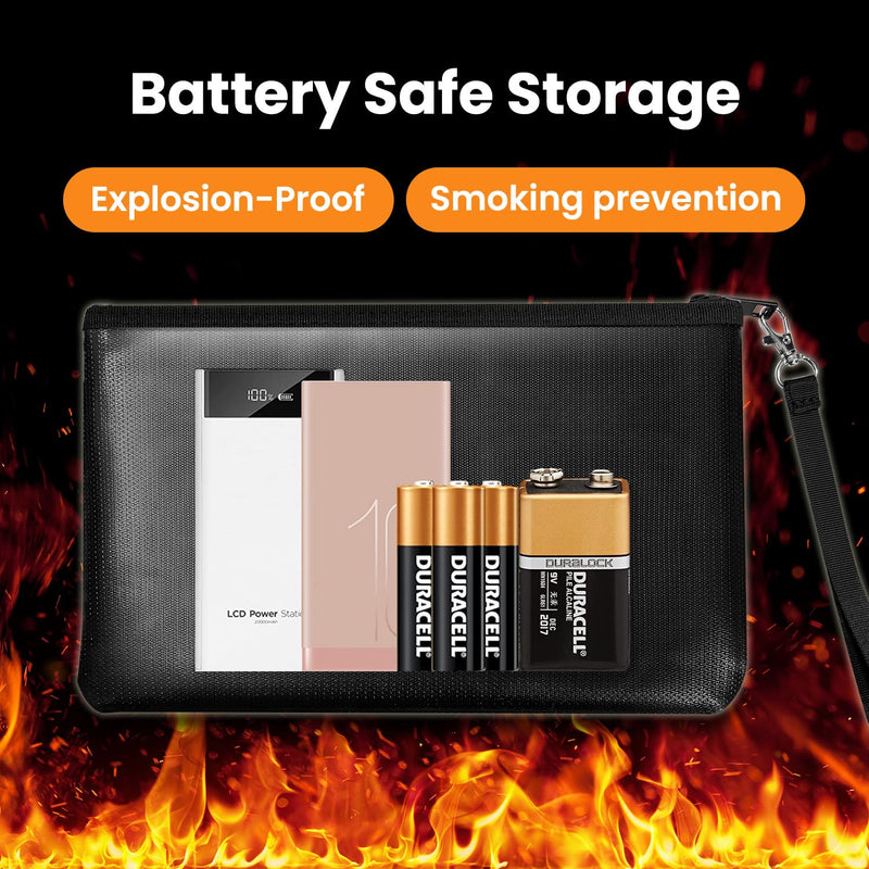 Quctak 6400°F Fireproof Money Bag 2pcs, Fireproof Document Bags, Bank Cash Bag with Zipper & Strap, Suitable for A5 Documents, Bank Inventory, Passport (Black)
