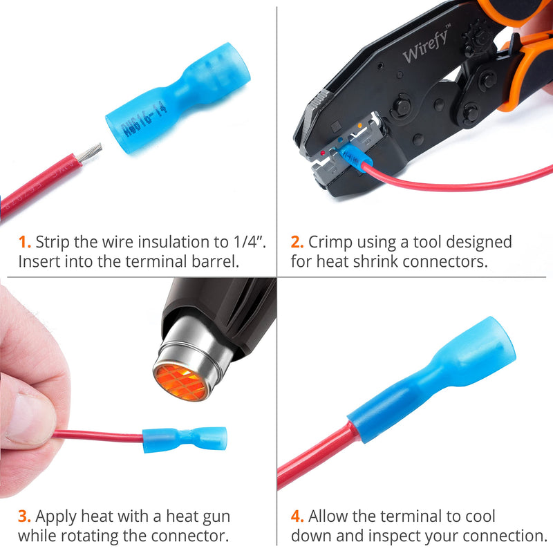 Wirefy 150 PCS Wire Spade Connectors - Female Spade Connector Heat Shrink - Quick Disconnect Wire Connectors - Electrical Spade Terminals - Female Spade Connector 16-14 Gauge | Blue Spade Connectors