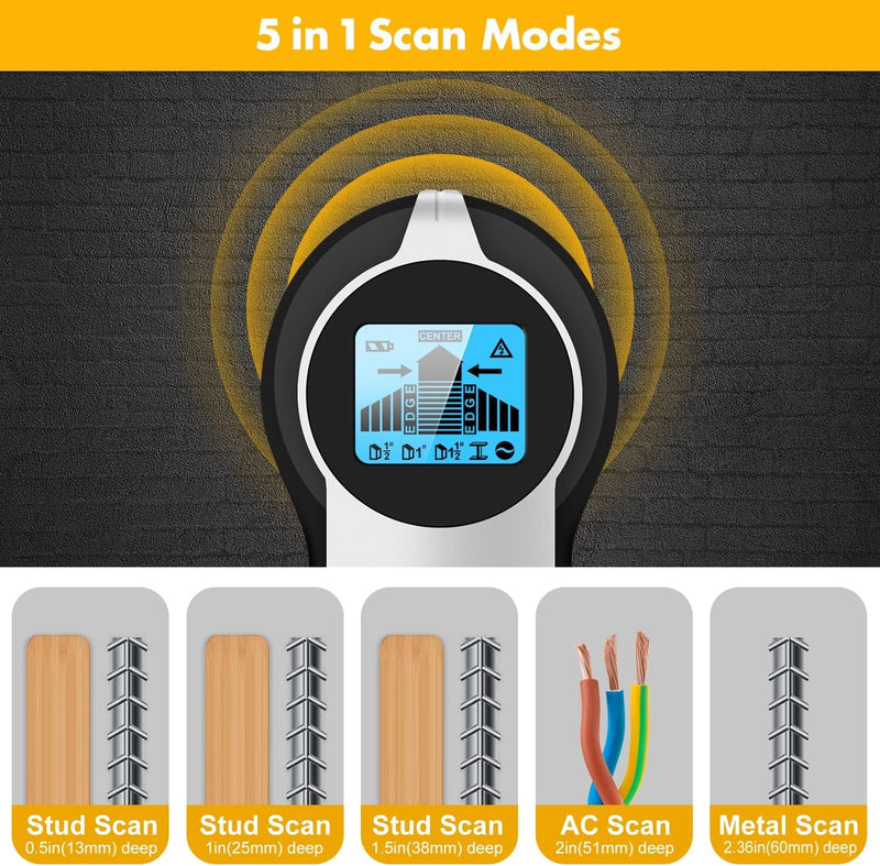 Stud Finder Wall Scanner 5 in 1 Upgraded Electronic Wall Scanner with Battery for Wood Metal and AC Wire Detection,HD LCD Display and Audio Alarm, Blue