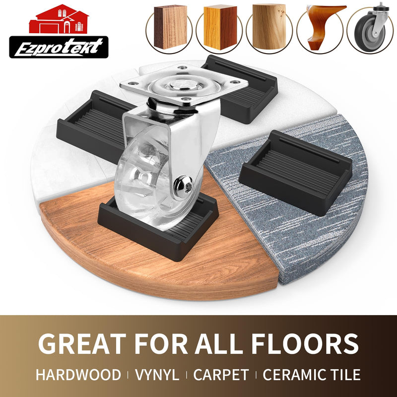Non Slip Rectangle Furniture Caster Cups, 2.9"x2.3" Non Skid Furniture Pads for Hardwoods Floors, 4 Pcs Silicone Furniture Coasters, Bed Couch Wheel Stoppers to Prevent Sliding and Scratche (Black)