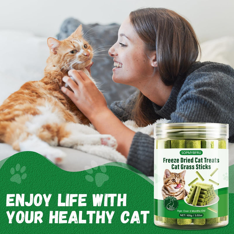 Cat Grass Teething Stick, 100g / 3.52oz Natural Cat Grass Treats for Indoor Cats, Cat Chew Stick for Hairball Cleaning, Appetite Boosting & Dental Health, Edible Cat Toys