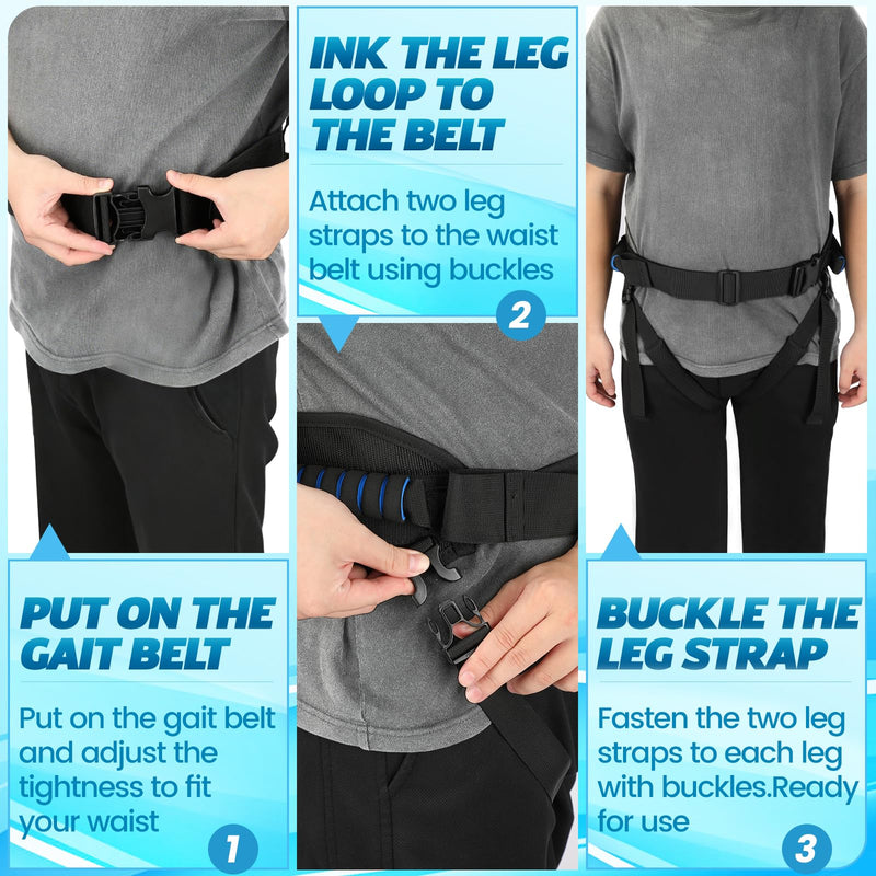 NINEMAX Gait Belt for Seniors, Gait Belt with Handles for Elderly, Medical Nursing Lift Gate Belts for Physical Therapy and Patients Walking Safety with Leg Strap and Quick Release Buckle (Blue)