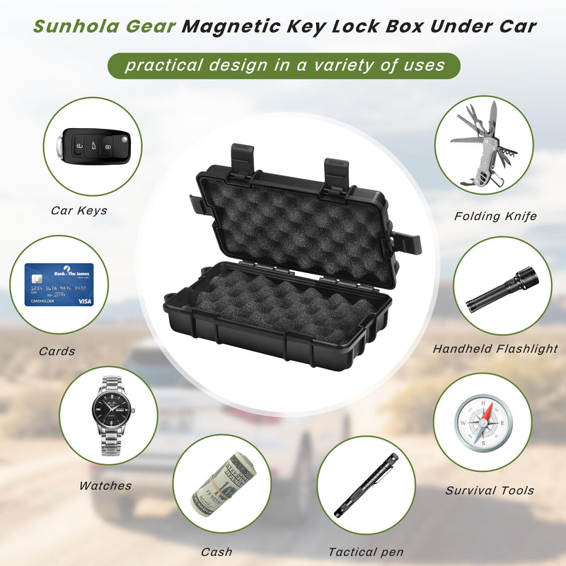 Magnetic Key Box for Under Car, 7.3''x4.2'' Car Key Fob Holder Outdoor Magnetic Box Waterproof Large Magnetic Key Holder Under Vehicles Hide a Key 4 Strong Magnets for Hiding Keys, Black