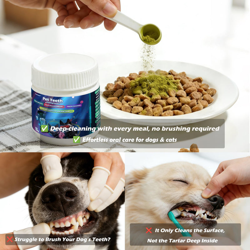 Dog Teeth Cleaning Powder, Pet Dental Powder with Probiotics - Tartar & Plaque Remover, Freshens Bad Breath, No Brushing Teeth Care for Dogs All Breeds - 150g