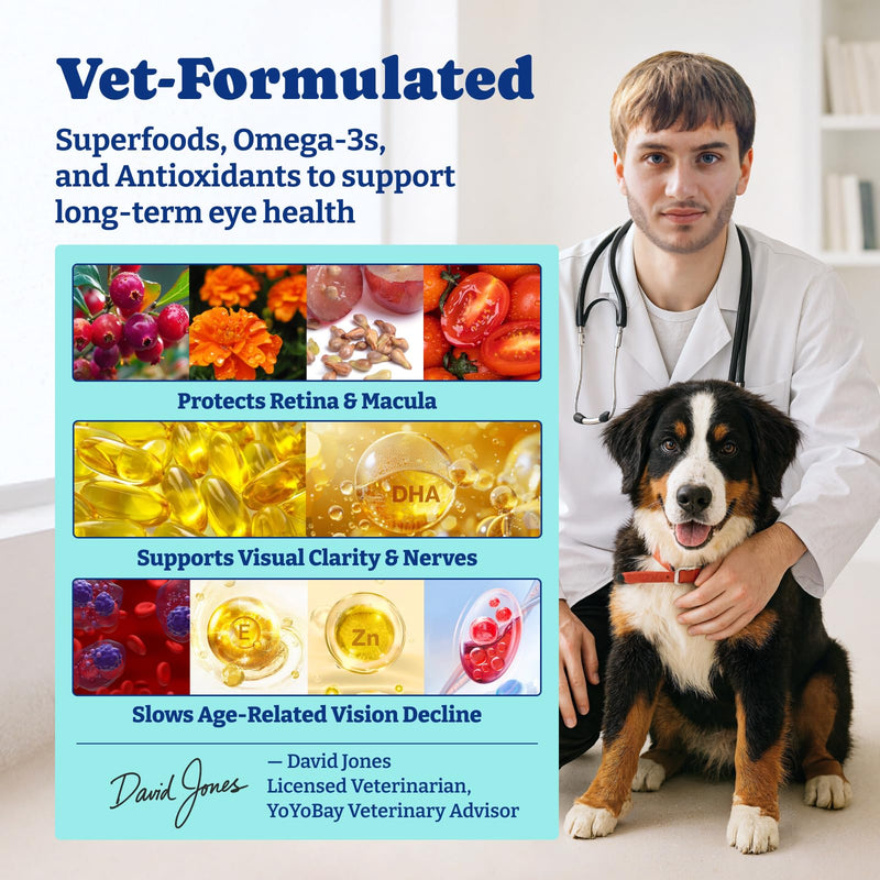 Eye Supplement for Dogs - 120 Soft Chews Dog Vision Supplement with Cod Liver Oil, Antioxidants & Omega 3 Fatty Acids - Eye Vitamins for Dogs - Duck & Pear Flavor blue-tear stain