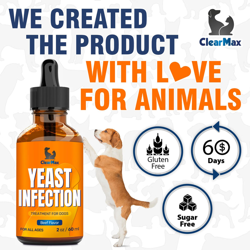 Yeast Infection Treatment for Dogs Soothes Itchy Ears and Irritated Skin – Helps with Allergies, Redness & Maintains Gut Work – Liquid Yeast Infection Drops for Dogs with Natural Beef Flavor – 2 Oz 2 Fl Oz