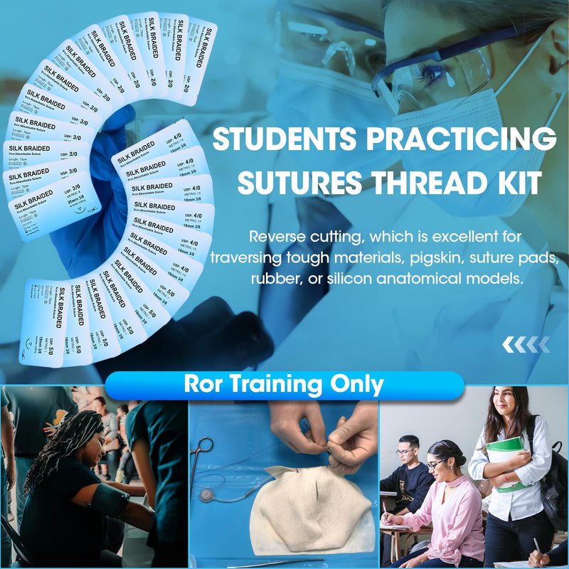 Sutures Practice Thread with Needle - 24 Mixed (2/0, 3/0, 4/0, 5/0) Suture Kit, Silk Braided Suturing Practicing for Students Training Only Silk 24 Mixed(2/0, 3/0, 4/0, 5/0)