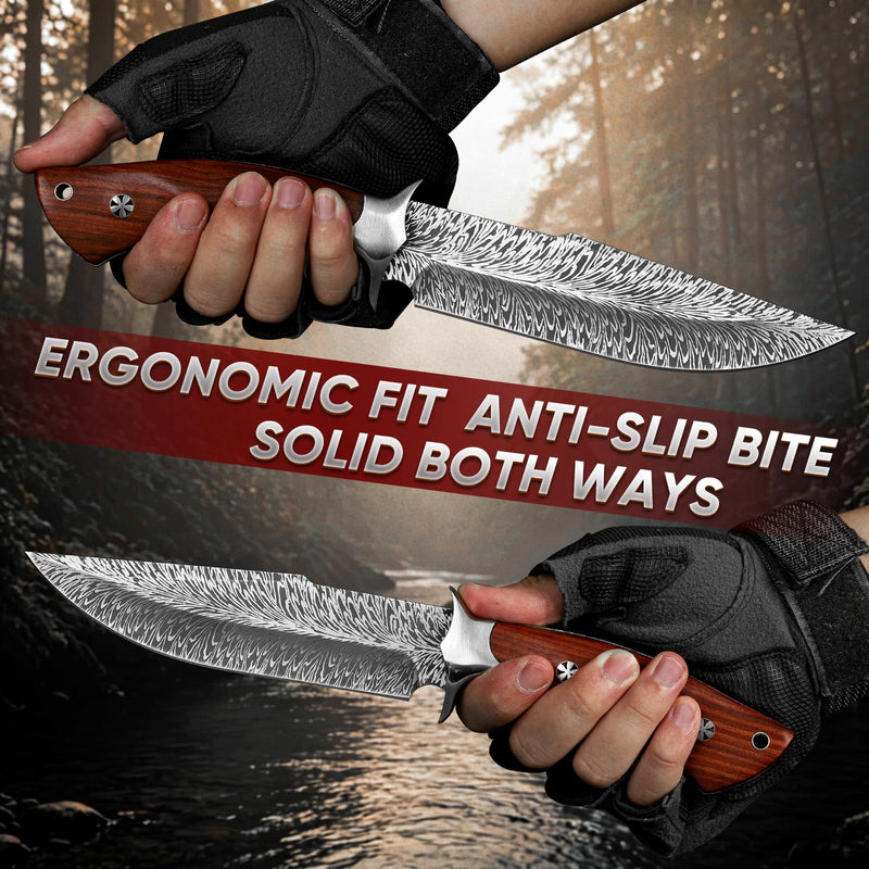 Purple Dragon Fixed Blade Knife with Leather Sheath – Hand Forged Camping Knife with Full Tang Rosewood Handle for Survival Outdoor Tasks, Gifts for Men Outdoor Enthusiasts