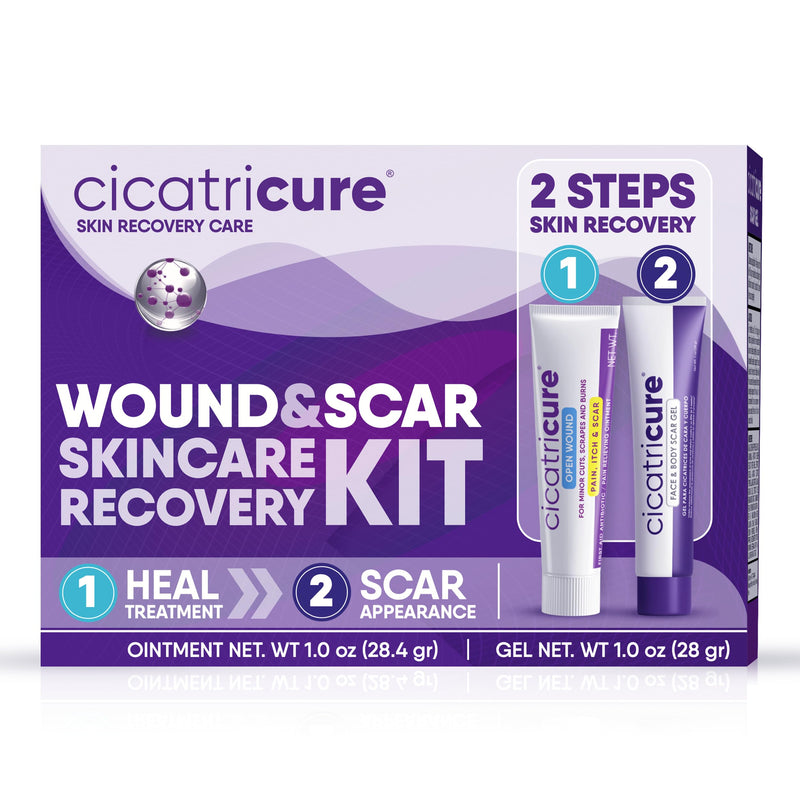 Cicatricure Skin Recovery Kit: Advanced Scar Gel & Open Wound Care Antibiotic Ointment, Reduces Stretch Marks, Surgical & Acne Scars, Treats Cuts & Burns, 1 oz Each - for Adults & Kids