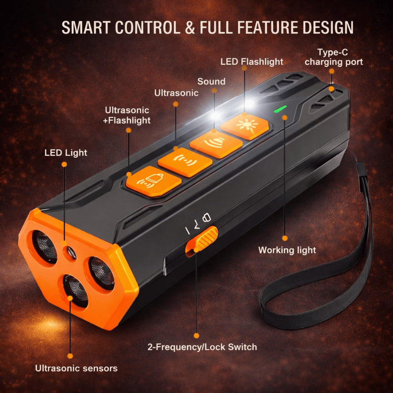 Ultrasonic Dog Bark Deterrent Handheld – Humane No-Shock Bark Control Device with Triple Emitters, 6 Modes, USB-C Rechargeable, 23ft Range for Indoor & Outdoor Training