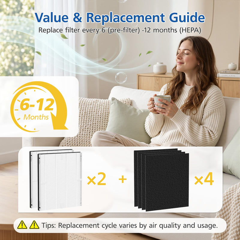 MD1-0022 + MD1-0023 Filter Replacement for Vornado Air Purifier, 2+4 Pack