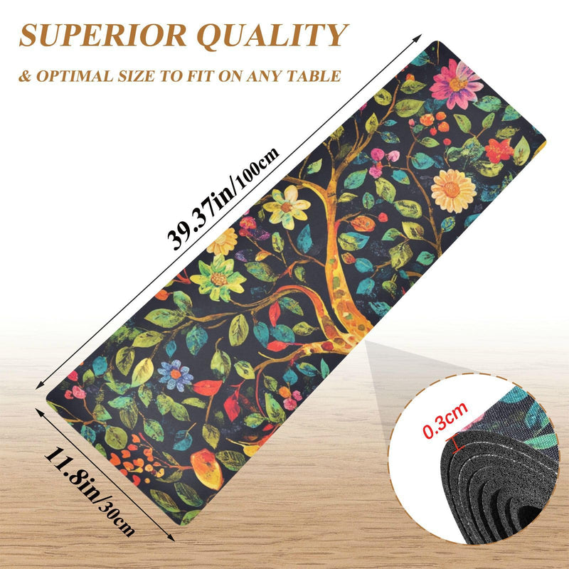 2 in 1 Heat Resistant Table Runner Trivet for Hot Pots and Pans 39 x 12 Inch Long Hot Pad Decorative Table Protector for Kitchen Countertop Tree of Life Floral Leaves Tree of Life Floral Leaves Black
