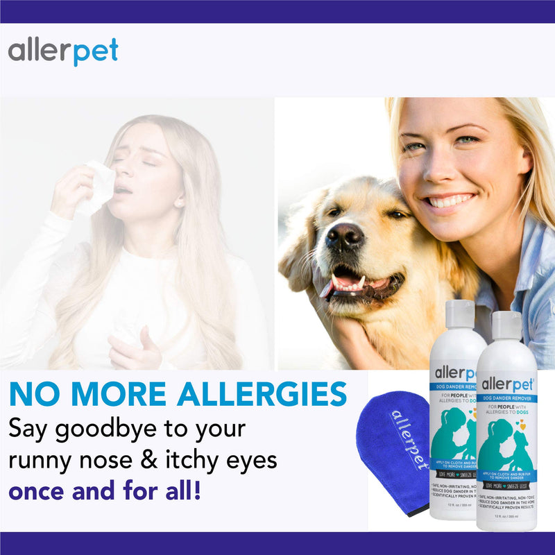 [Australia] - Allerpet Dog Dander Remover, 12oz Bottle + Bonus Pet Mitt Applicator to Easily Apply Solution to Your Pet - Scientifically Proven for Effective Dog Allergy Relief - Proudly USA Made 2 Pack w/ Applicator Mitt 