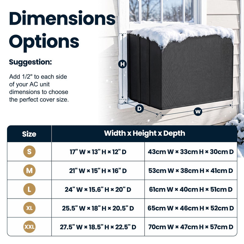 Window Air Conditioner Cover for Outside, 3 Layers Winter Insulation for Window AC Unit, Waterproof & Windproof & Dustproof, Heavy Duty Air Conditioner Covers Outdoor , 17"W x 13"H x 12"D, Black