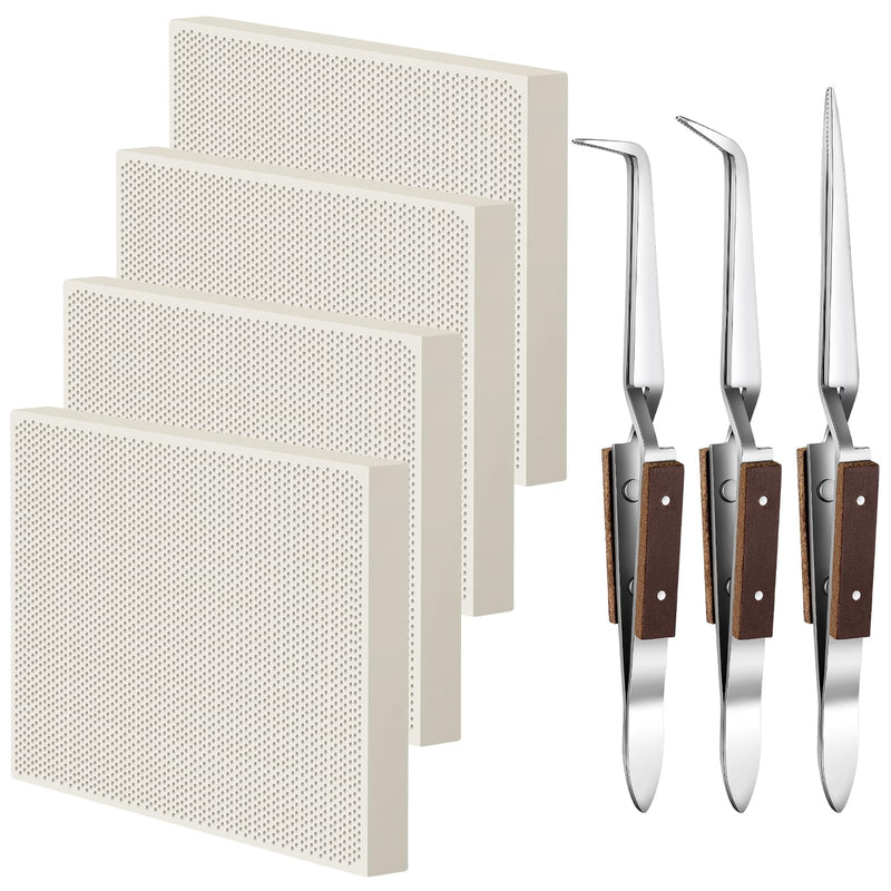 Seajan 7 Pcs Jewelry Soldering Kit Boards Ceramic Honeycomb Soldering Blocks 3 Reverse Lock Tweezers for Jewelry Making Tool Supplies Parts