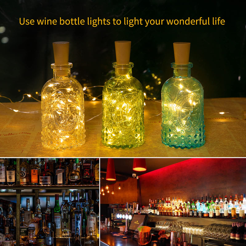Brightown Wine Bottle Lights with Cork, 10 Pack 20 LED Waterproof Battery Operated Cork Lights, Silver Wire Mini Fairy Lights for Liquor Bottles DIY Party Bar Christmas Wedding Décor Warm White 10 PC
