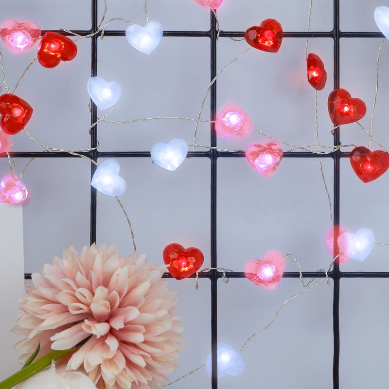 KAiSnova Valentine’s Day Fairy String Lights 10ft 40LEDs Red Pink White Heart Shaped Twinkle Fairy Lights Battery Operated with Remote for Indoor Bedroom Wedding Party Mother Day Decor Red, Pink, White