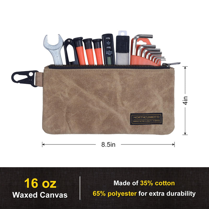 Small Tool Bag, Waxed Canvas Zippered Pouch, Tool Pouches with Zipper, Utility Small Tool Pouch for Tool Organizers and Storage, 8.5" x 4" - 4-Pack 4 Pack Small