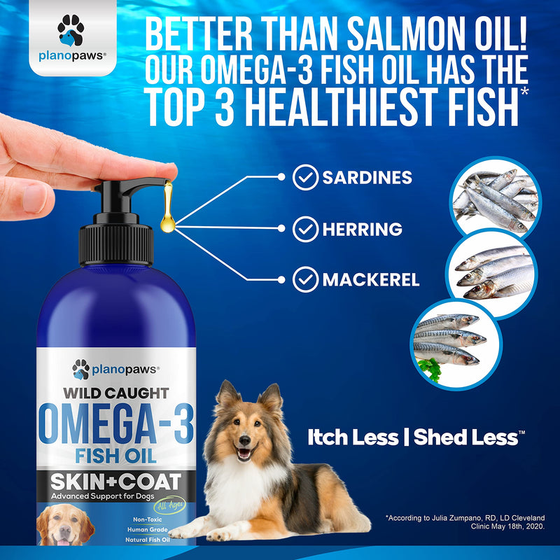 Omega 3 Fish Oil for Dogs - Better Than Salmon Oil - Dog Fish Oil Supplement to Reduce Shedding & Itching - Supports Joints, Brain, and Heart Health - Skin and Coat Supplement - Liquid Fish Oil 12 Oz