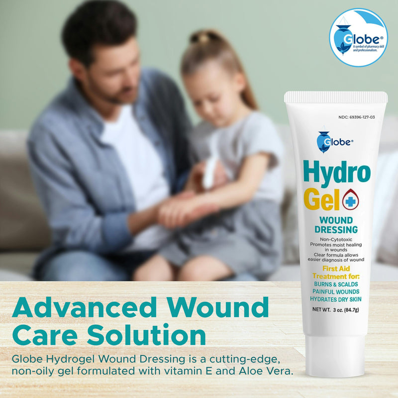 Globe (3 oz Tube Hydrogel First Aid Wound Dressing, Antiseptic Gel for Minor Cuts, Wounds, Scrapes, Rashes, Sunburns & Skin Irritations, Soothing & Moisturizing Solution, Rapid & Active Protection. 3 Ounce