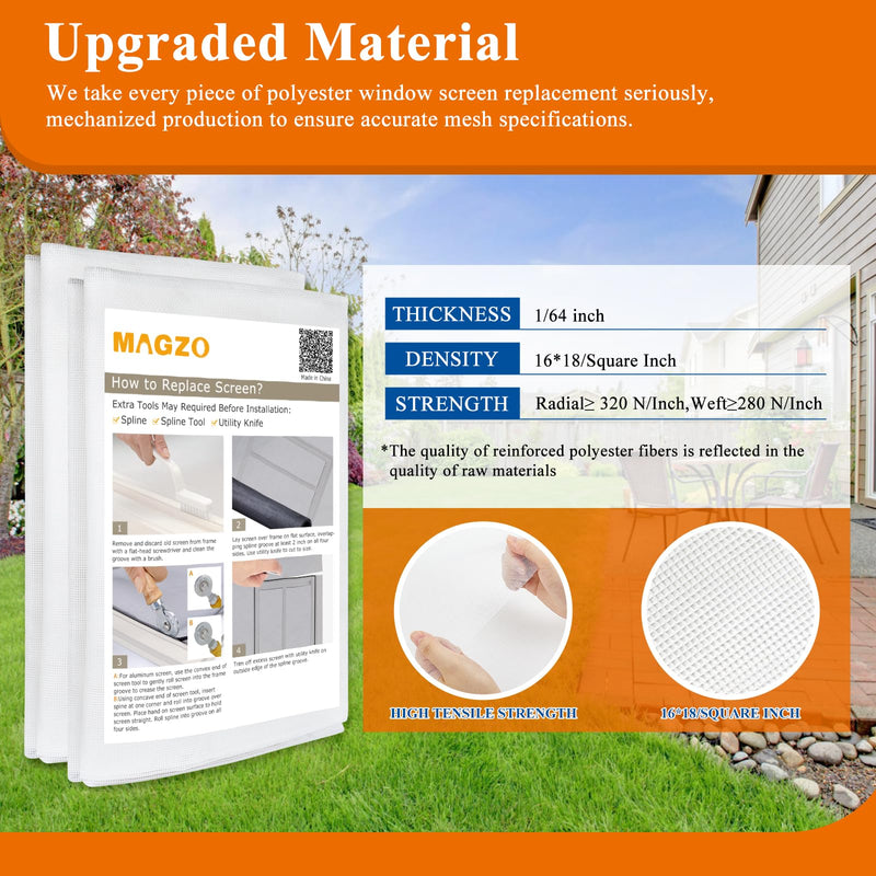 2PACK MAGZO Window Screen Door Replacement Mesh, 48" W x 99" L, Upgraded Polyester, Net Netting Curtain Wire for Camper/Sliding Glass/Patio/French/Balcony/Back Windows Doors, White 1/64"T x 48"W x 99"L