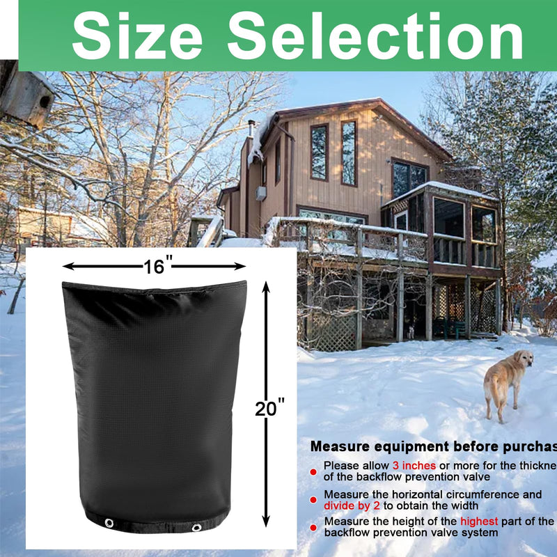 Backflow Preventer Insulated Cover (5˚F) 6-Layer Fabric Pipe Insulation Cover ,for Water Well Pump Covers and Sprinkler Valve Covers Winter Freeze Protection UV Coated (16" W X 20" H) 16"W X 20"H