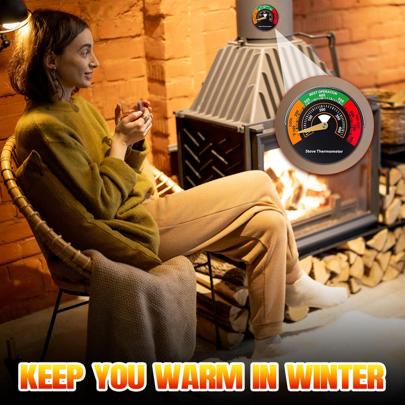 Frienda Magnetic Stove Pipe Thermometer for Wood Gas Pellet Stove, 4 Pcs