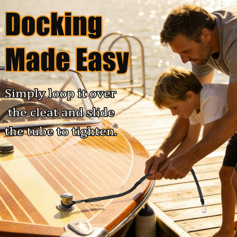 Bungee Dock Lines (3 FT) – Heavy Duty Shock Absorbing Mooring Ropes for Boats, Elastic Boat Tie Downs with 316 Stainless Steel Clip for Pontoon, Kayak, Sea-Doo and More– Marine Grade Boat Accessories Black