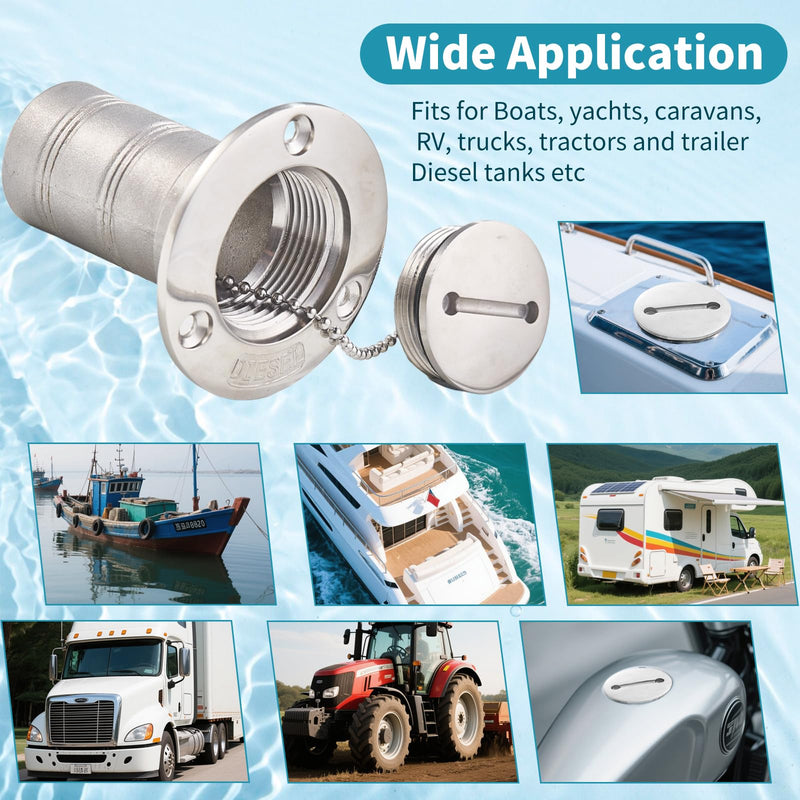 316 Stainless Steel Straight Diesel Deck Fill– Marine Boat Fuel Filler Neck & Secure Anti-Theft Access Diesel-Straight(1-1/2")