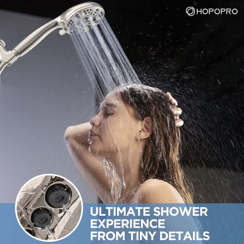 6-Mode High Pressure Handheld Shower Head Set, Consumer Reports Recommended HOPOPRO High Flow Hand Held Showerhead with 59 Inch Hose Bracket Teflon Tape Rubber Washers 6 Modes Brushed Nickel