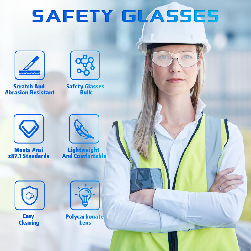 Safety Glasses Ansi Z87.1 Clear Safety Glasses Bulk Impact Resistant Lens Protective Eyewear for Men Women 30pcs Clear