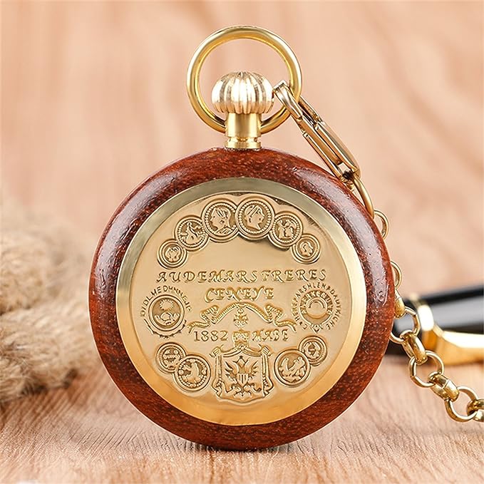 TREEWETO Wooden Mechanical Roman Numeral Pocket Watch Open Face Fob Watch Men Women Ladies - NewNest Australia