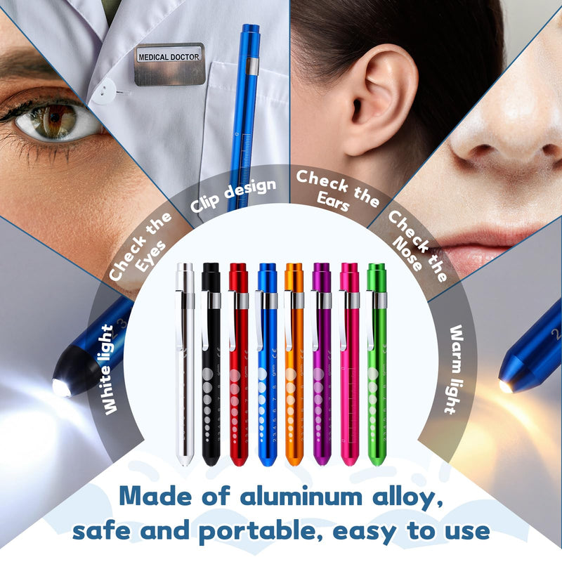Lewtemi 24 Pack Penlight for Nurse Bulk LED Reusable Diagnostic Pen Light with Pupil Gauge Pocket Clip for Employee Eye Doctor Nurse Gifts Hospital Staff Daily Use, 8 Colors