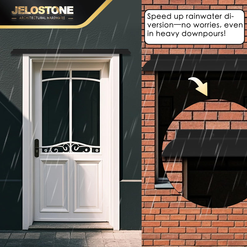 52" L x 2.5" W Commercial Grade Door Rain Drip Guard (Black)- UL Rated Over Door and Window Drip Cap Rain Deflector - Drip Edge Roof Rain Diverter Guards House - JS-346RD, Black Anodized