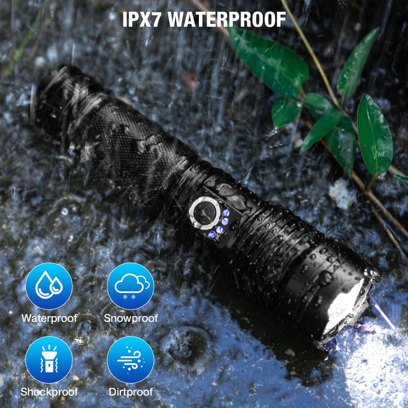 Rechargeable Flashlights 90000 High Lumens - 2 Pack, Super Bright LED Flashlight Rechargeable with 5 Light Modes, High Powered & IPX7 Waterproof Flash Light for Camping, Home