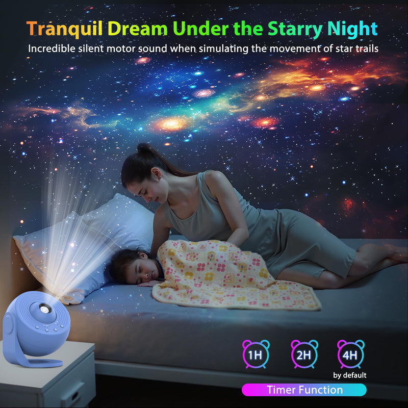 Galaxy Projector for Bedroom Pro Version, Upgraded Film Disc Star Projector for Kid 12 in 1 Planetarium Projector HD Image Adjustable Knob 360° Rotating 1/2h Timer Simple 4-Button Control Blue