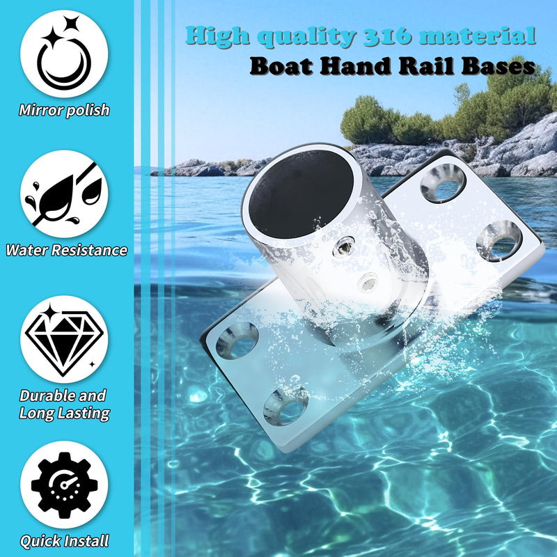 Boat Hand Rail Bases 316 Stainless Steel 90° Rectangular – Marine-Grade Fittings for 7/8" & 1" Tubes – Heavy Duty, with Installation Hardware 1 Inch Square*2 pack