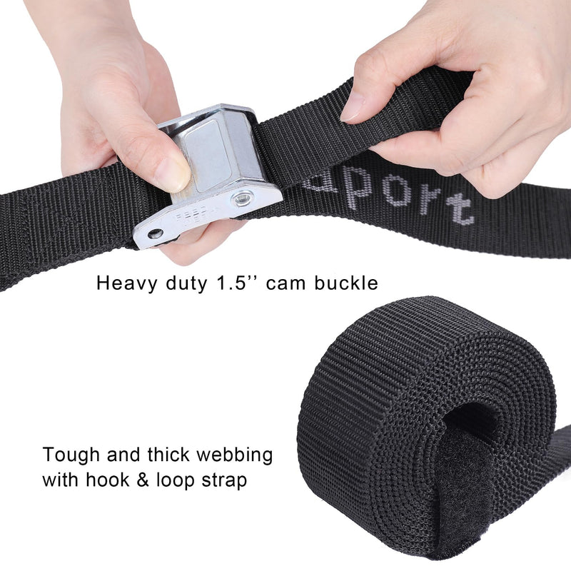 Ayaport Motorcycle Tie Down Straps 1.5” x 8’ (with Swivel Carabiner Hooks) Cam Buckle Tie Downs, Handlebar Strap for Dirt Bike, Motor Bike, Kayak, Car, Truck, Boat, Cargo, Black 1.5"x8'-2pcs