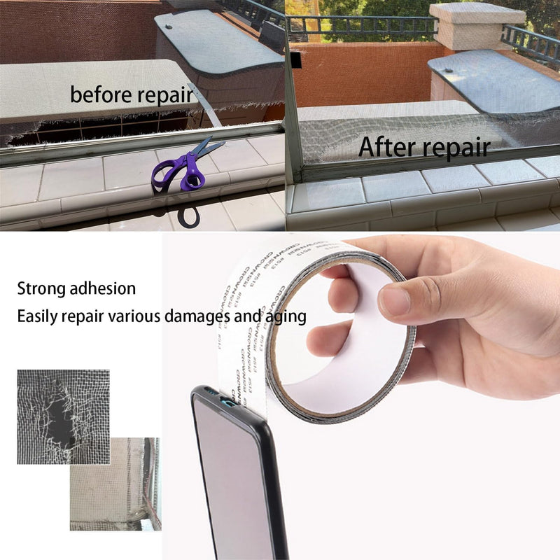 2024 New Strong Adhesive Screen Repair Tape, Screen Repair Kit Window Screen Repair Tape, Fiberglass Screen Tape Mesh Repair Suitable (5cm x 200cm) for mesh Doors and Windows Gray Grey