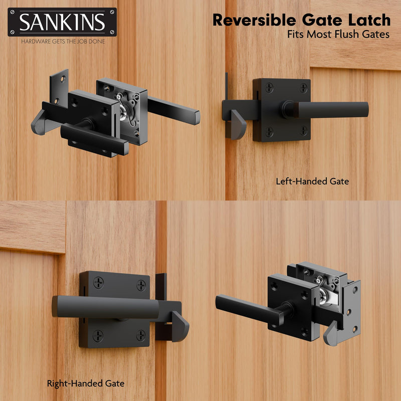 Black Heavy Duty Double Side Gate Latch for Wooden Fence, Self Locking Aluminum Gate Latch for Outdoor Fence, Swinging Door Latch Gate Hardware,Black