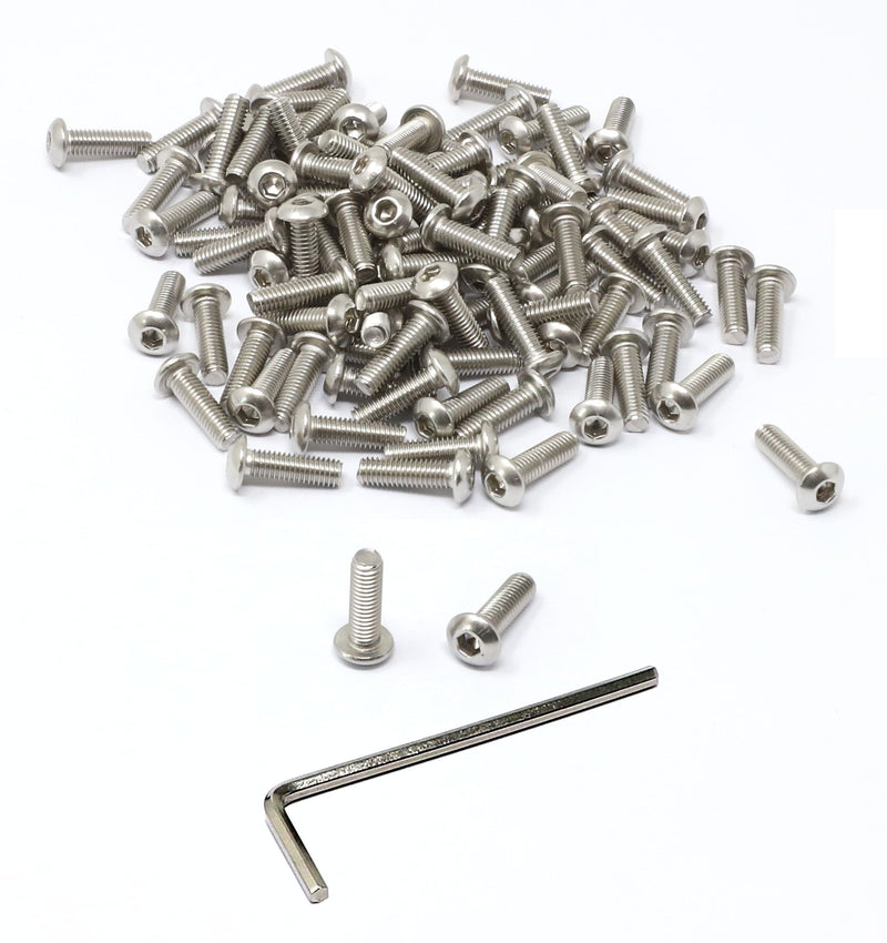 iexcell 100 Pcs M3 x 10mm Thread Pitch 0.5 mm Stainless Steel 304 Hex Socket Button Head Cap Screws Bolts Kit