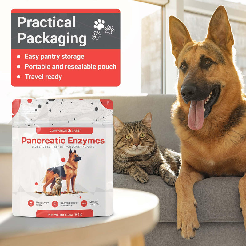 Pancreatic Enzymes for Dogs & Cats – High-Strength, Low-Odor (Acetone-Free), Porcine-Derived Powder Digestive Supplement for Dogs & Cats – Made in the USA (5.9oz, 168g)