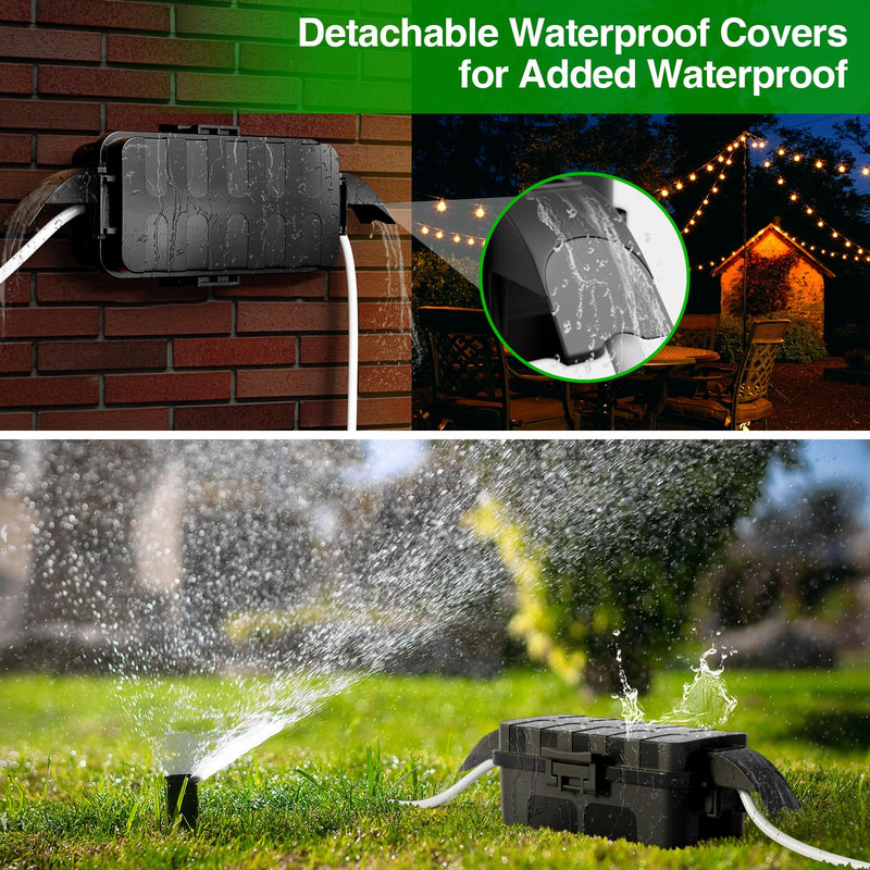 Flemoon Outdoor Electrical Box Waterproof with Detachable Shield Covers, IP55 Waterproof Extension Cord Cover for Plug, Outlet, Halloween, Christmas String Lights, Weatherproof Connection Box, Black 1