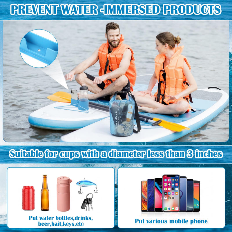 Thinkday 3 Pcs Paddle Board Accessories Include 5L Waterproof Dry Bag for Women Men 2-in-1 Paddleboard Cup Holder Waterproof Phone Case Roll Top Lightweight Storage Bag for SUP Kayak Boat (Blue) Blue