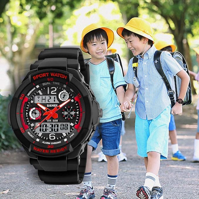 Wristwatch, Kids Digital Watch, 16.8 ft (50 m), Waterproof, Multifunctional, Sports, Boys Watch, Outdoor, Analog, Digital Display, Birthday Gift, 03-red color - NewNest Australia