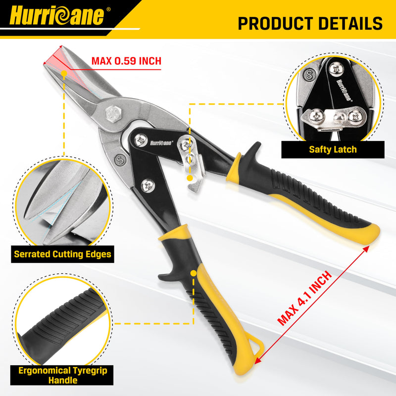 HURRICANE 10 Inch Aviation Tin Snips, Heavy Duty Metal Cutter Shears for Cutting Sheet Metal, Straight Cut, Chrome Vanadium Steel 10 Inch Regular Straight Cut