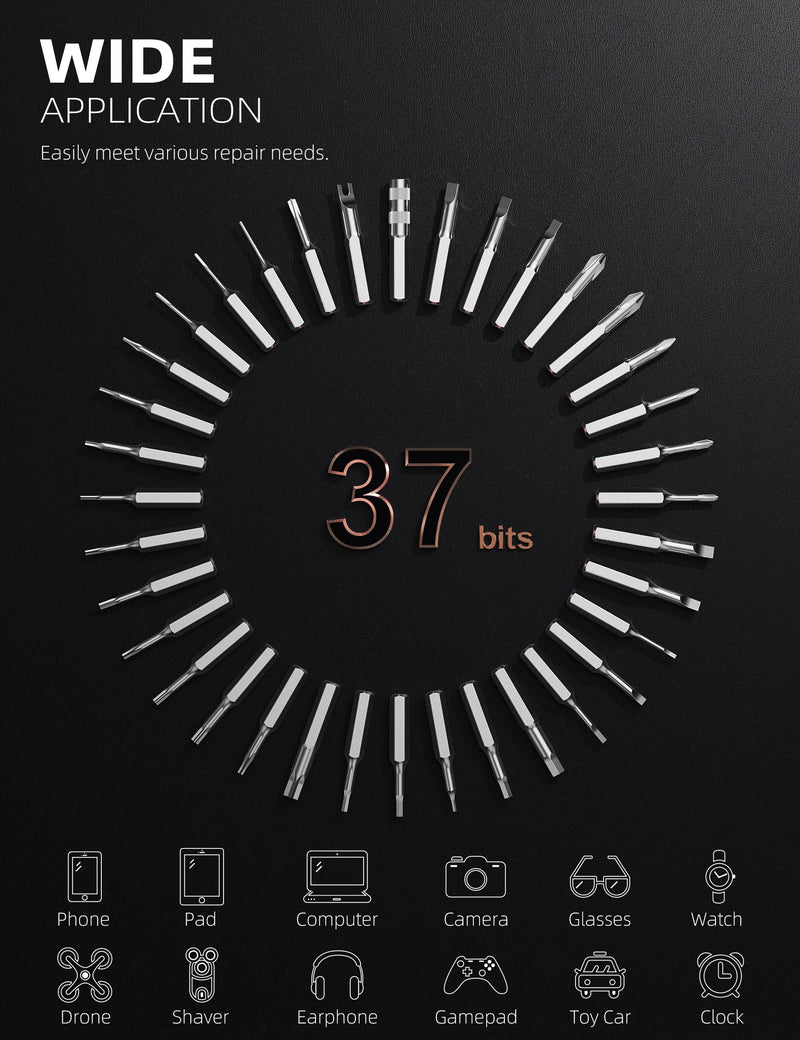 iFu Mini Electric Screwdriver, 42 in 1 Precision Screwdriver Set – Small Cordless Power Screwdriver with LED Light & 37 Magnetic Bits, Repair Tool for Phone Laptop Camera Watch Computer Dark Gray Green
