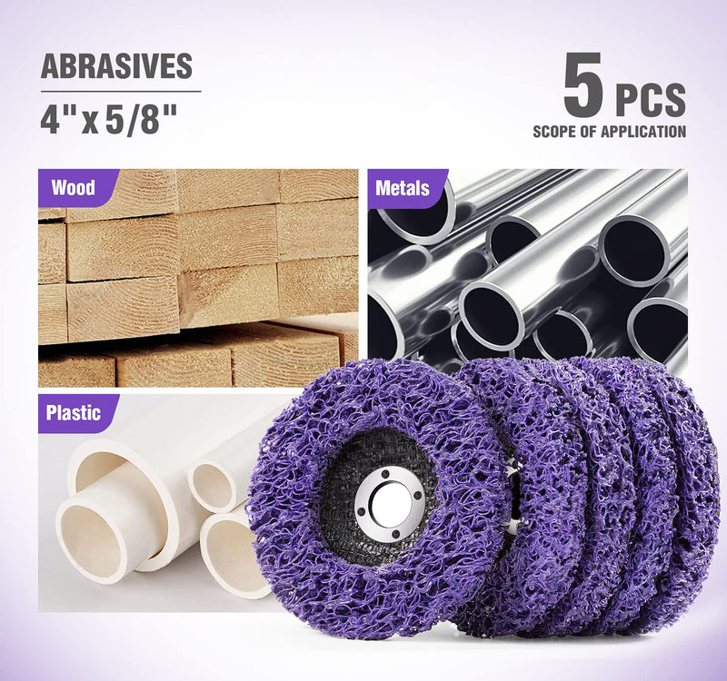 S SATC Strip Discs Abrasive 4'' x 5/8'' Purple Stripping Wheel for Angle Grinder 5PCS Grinders Power Tools for Clean and Remove Paint Rust and Oxidation 5 PCS 4'' x 5/8'' Strip Disc