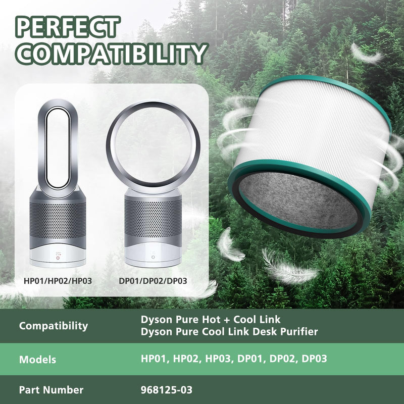 2 Pack HP01 HP02 HEPA Filter Replacement Compatible with Dyson HP01 HP02 DP01 DP02 Desk Purifiers, Replaces Part # 968125-03, Fit for Dyson Pure Hot Cool Link Air Purifier Filter Green Standard Filter 2 Pack