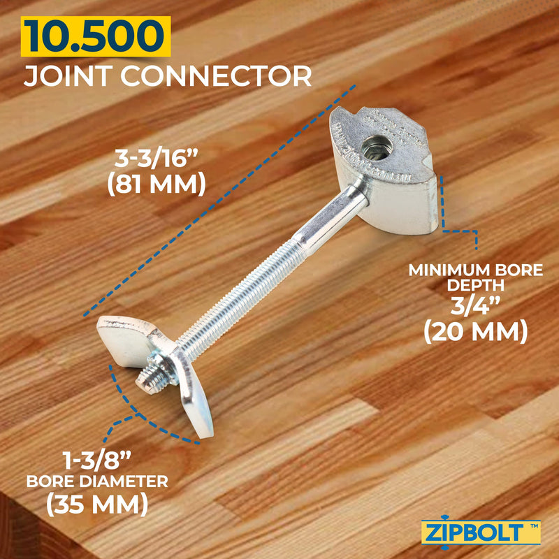 Zipbolt 10.500 Countertop Miter Connector — 5 Piece Joint Fastener Drawbolt Pack with 5mm Hex Bit for Joining Countertops, Butcher Blocks, Furniture, and More - Single-Handed Tightening